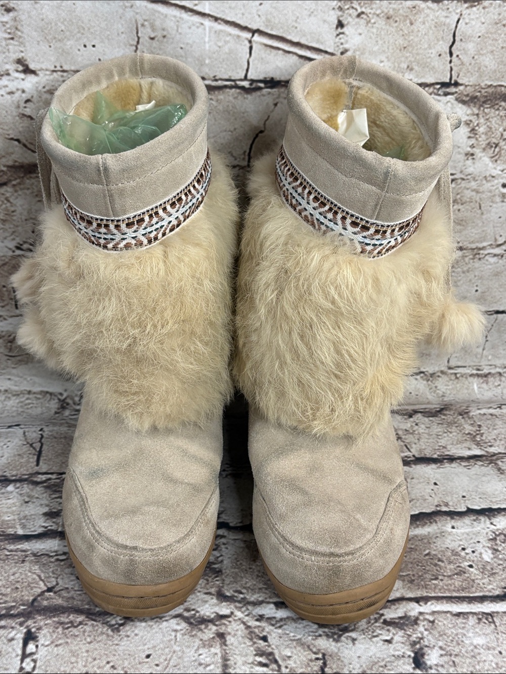 Y2K Minnetonka Fluffy real rabbit fur, Warm winter mukluks